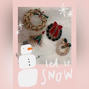 Festive Holiday Brooch Lot with Red and Green rhinestone Accents